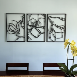 3 Panel Abstract Flora-Metal Wall Art