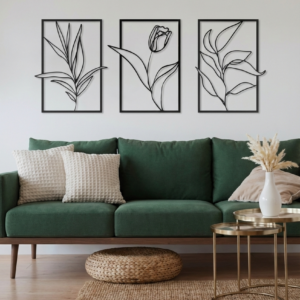 3 panel Minimal Floral-Metal Wall Art