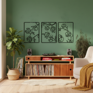 3 Panel Minimal Flower Arrangment-Metal Wall Art